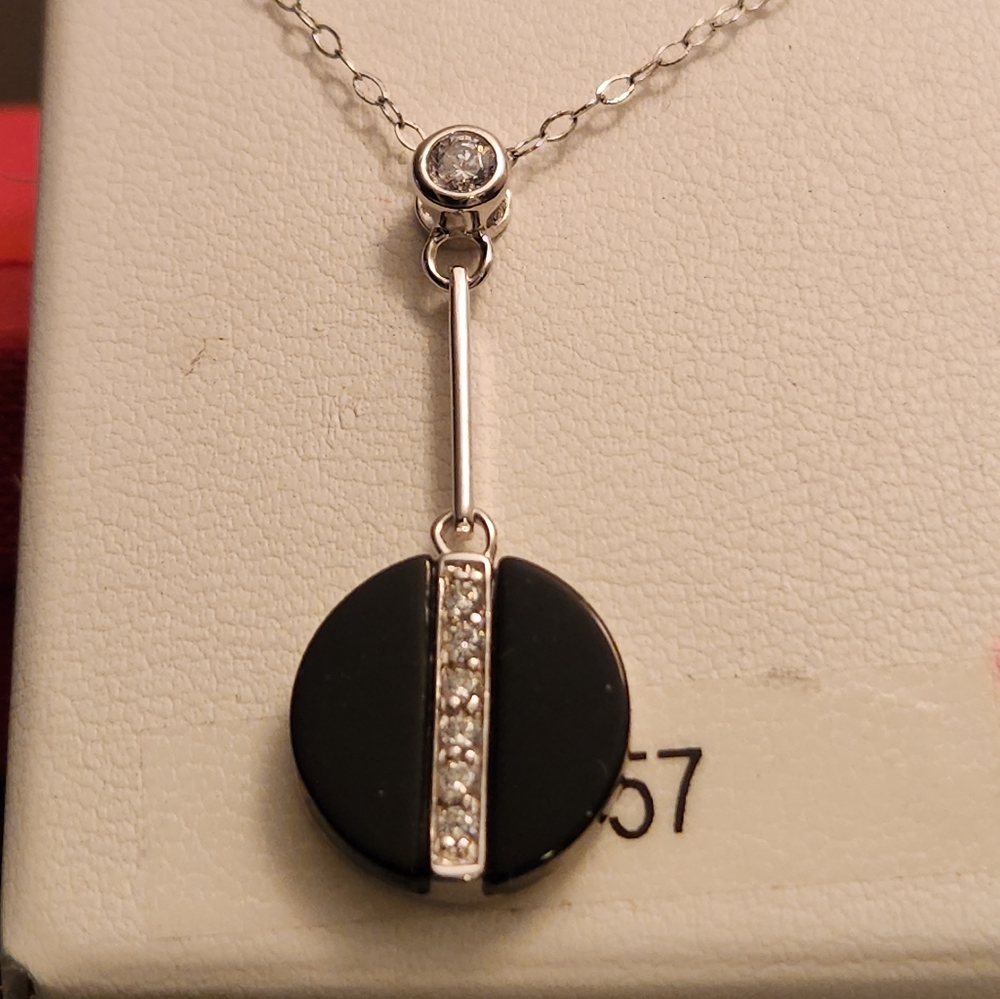 NEW STERLING SILVER 925 "BLACK CIRCLE CRYSTAL LARIAT DROP" NECKLACE